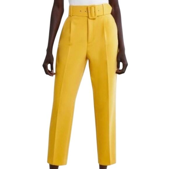 Anthropologie High Waist Pleated Trousers with Belt Limon Yellow Women's Size 8 - Picture 1 of 8